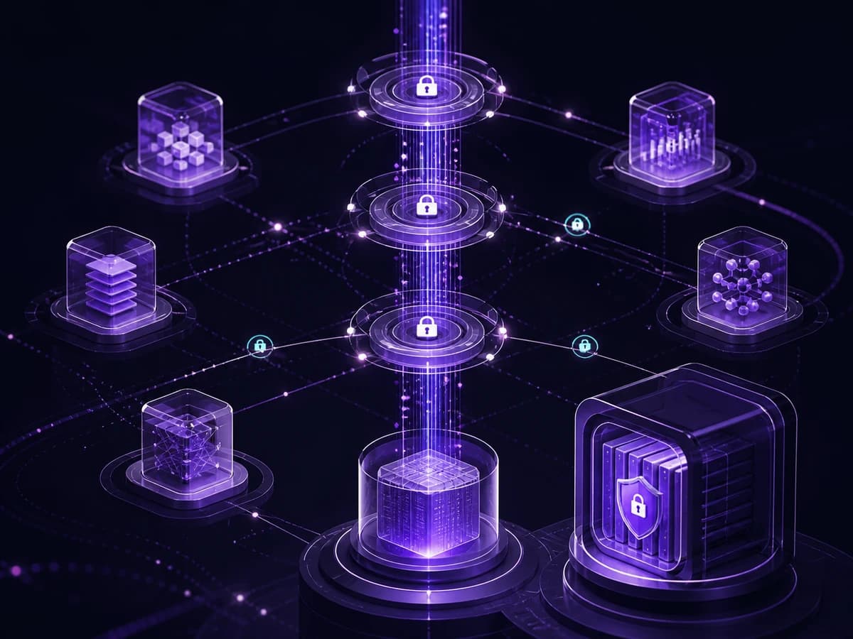Nodos de datos sensibles conectados con controles de acceso y monitoreo.